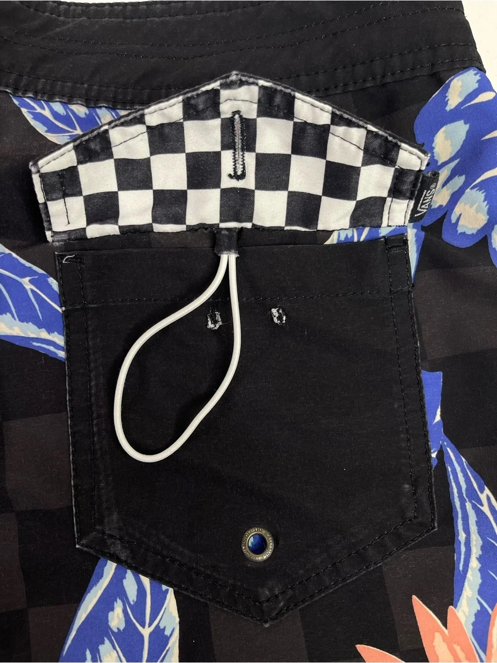 Vans Mens Board Shorts Floral Checkered Swim Trunks Drawstring Pocket Size M